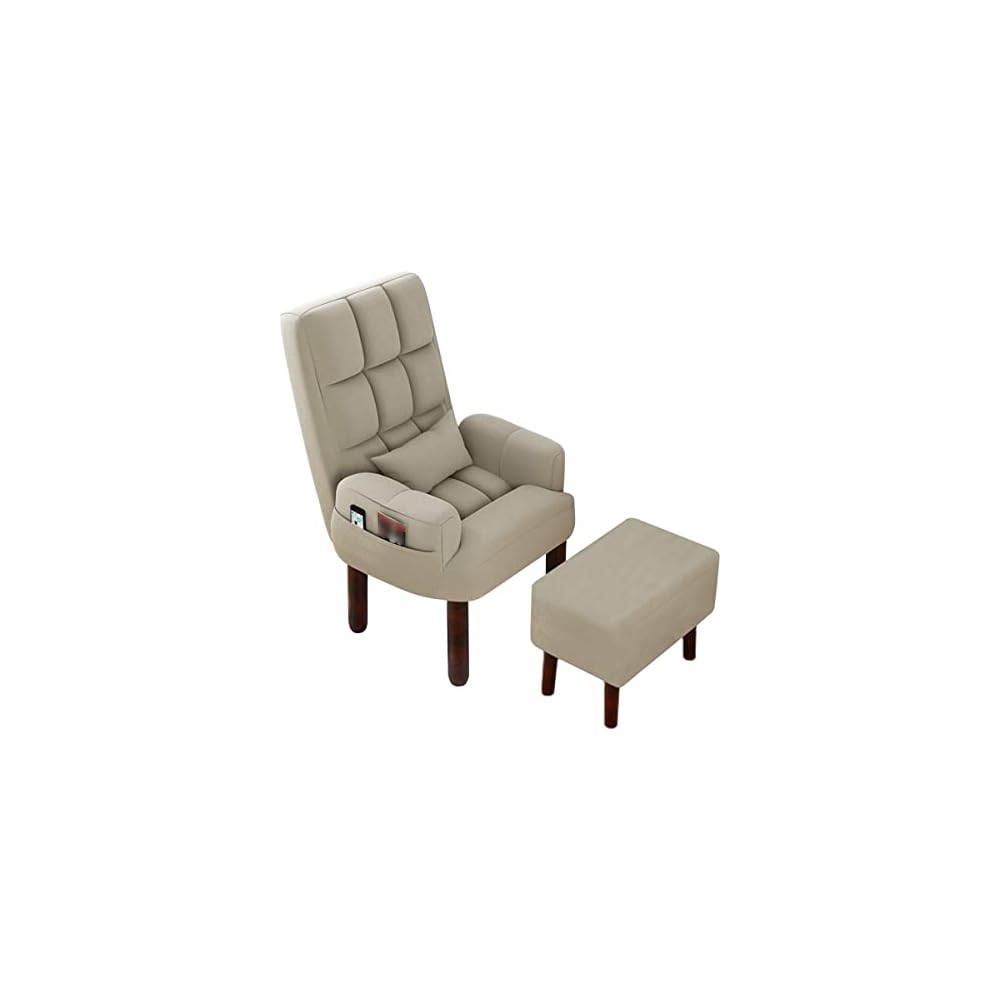 Armchair with Footstool, Comfy Chair with Wood Legs, Task Chair Breathable Cotton Linen Office Chair,Backrest Recliner Nursing, Ergonomic Design (Color : Grey)