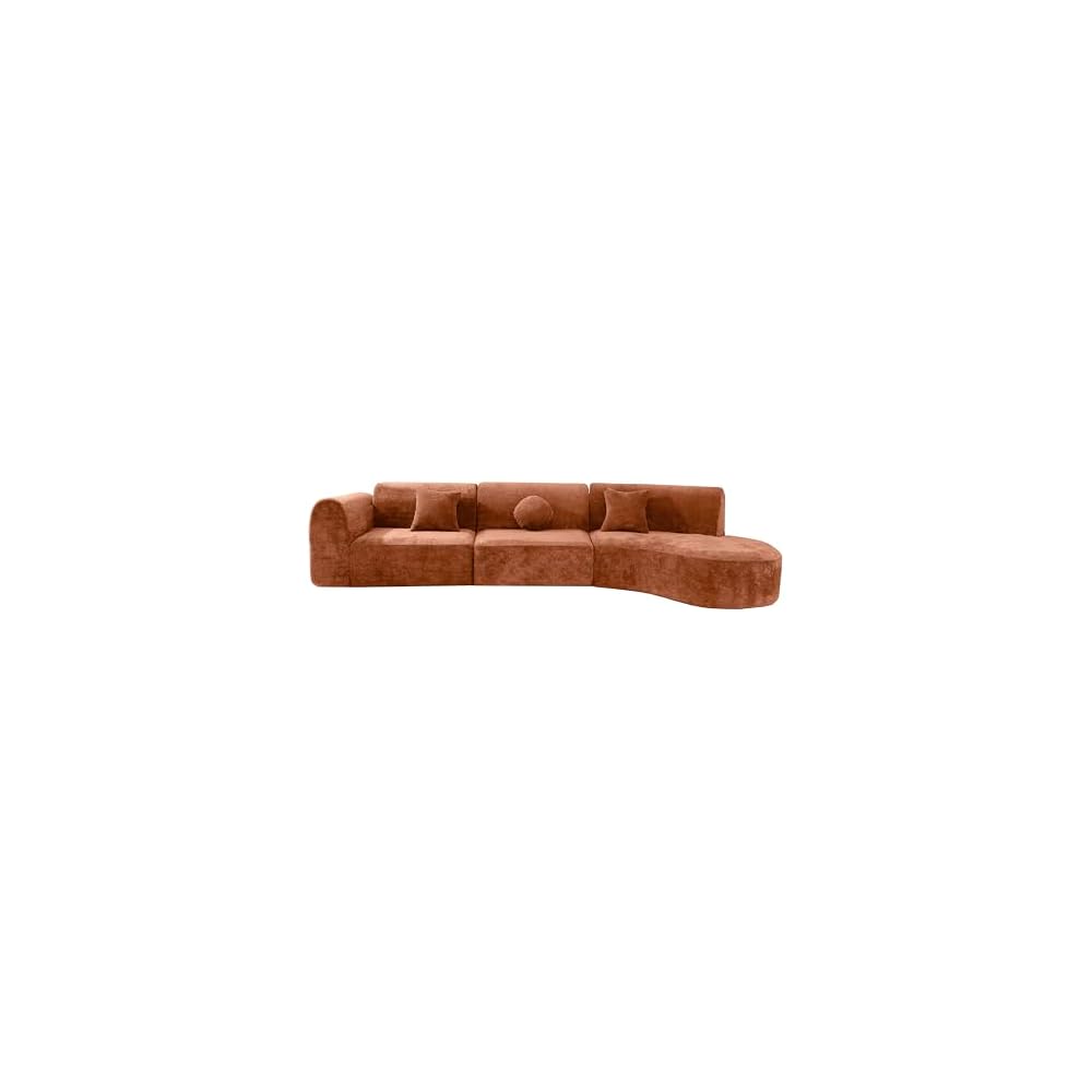 Merax 140" Curved Polyester Sectional Sofa Set, 7 Seat Modern Cloud Couch with Chaise Lounge,3 Pillows, Fully Assembled for Living Room, Orange