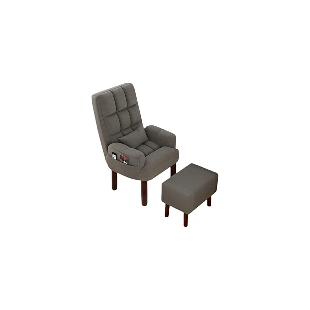 Armchair with Footstool, Comfy Chair with Wood Legs, Task Chair Breathable Cotton Linen Office Chair,Backrest Recliner Nursing, Ergonomic Design (Color : Grey)
