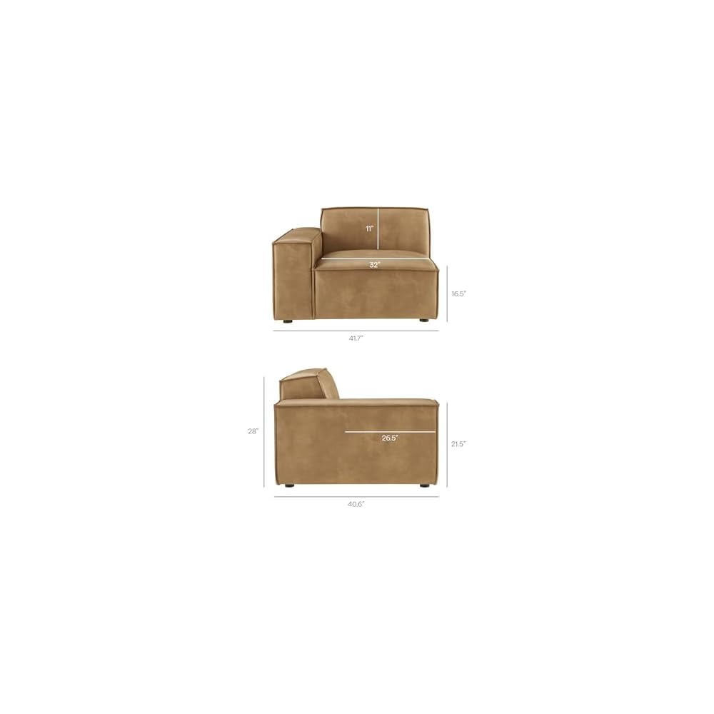 Modway Restore Faux Leather 2-Piece Modular Loveseat in Toast – Low Profile Vegan Leather Sectional Couch with Left-Facing Armchair and Right-Facing Armless Chaise