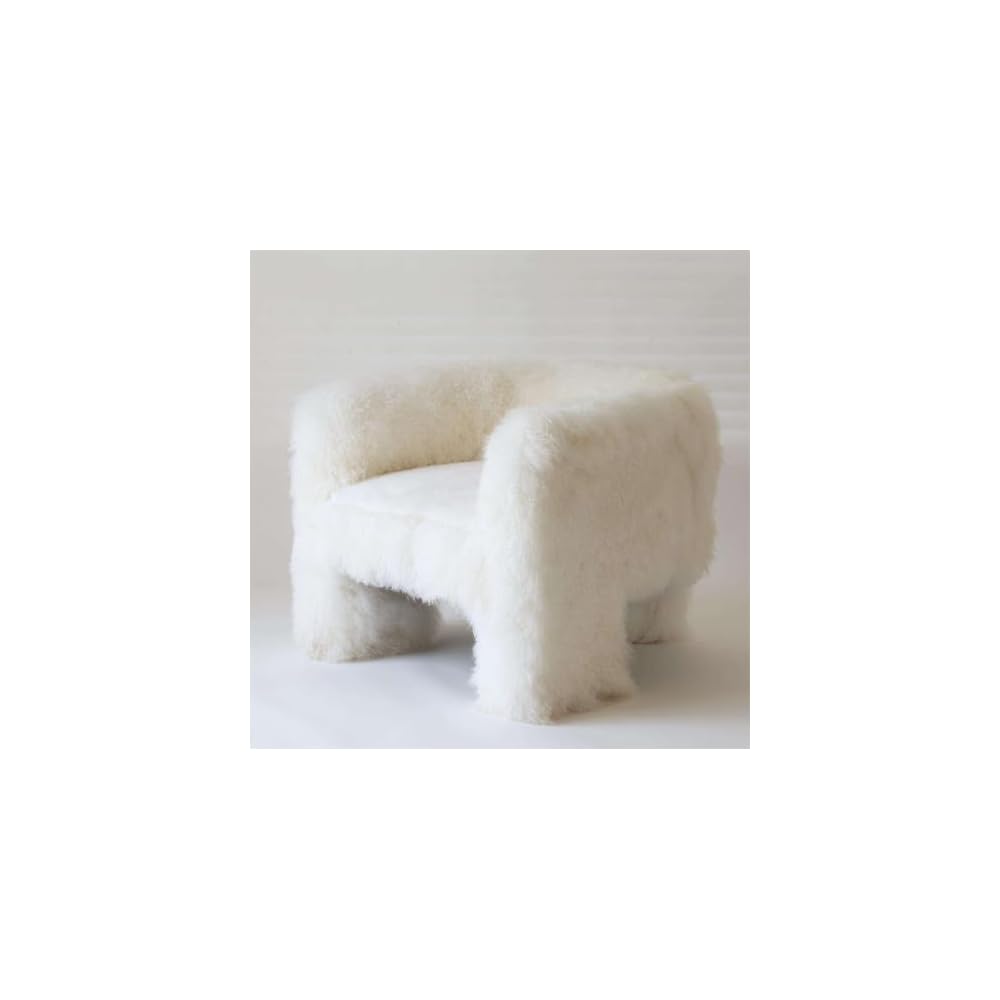 White Curly Lamb Fur Accent Chair with Plush Seat and Modern Armrests
