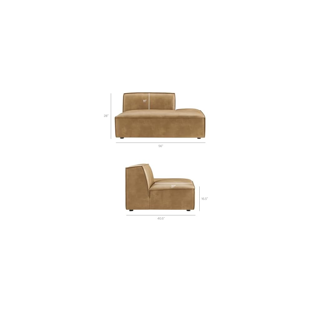 Modway Restore Faux Leather 2-Piece Modular Loveseat in Toast – Low Profile Vegan Leather Sectional Couch with Left-Facing Armchair and Right-Facing Armless Chaise