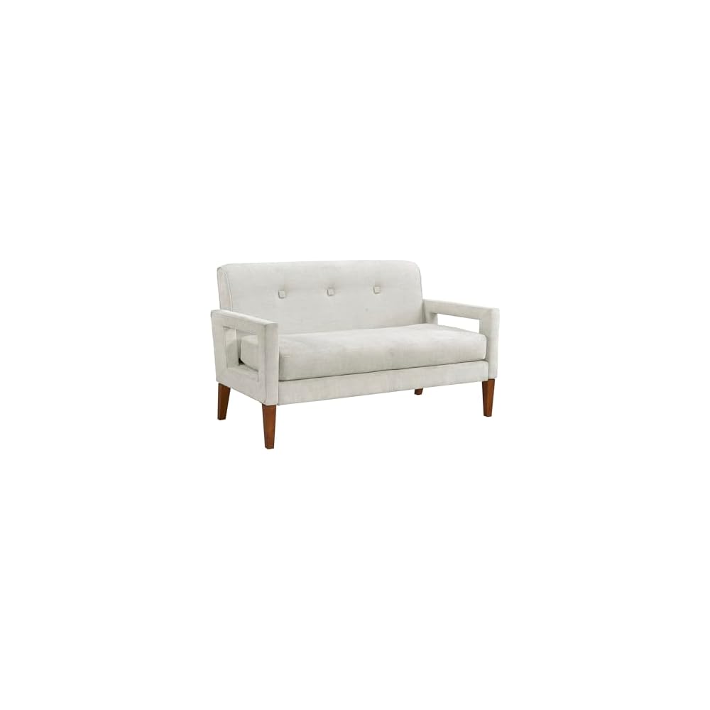 Lexicon Modern Loveseat, Chenille Fabric Upholstered with Button Tufted Backrest, Wrapped Square Armrests and Solid Wood Leg, Comfy Loveseat Sofa for Living Room, Beige