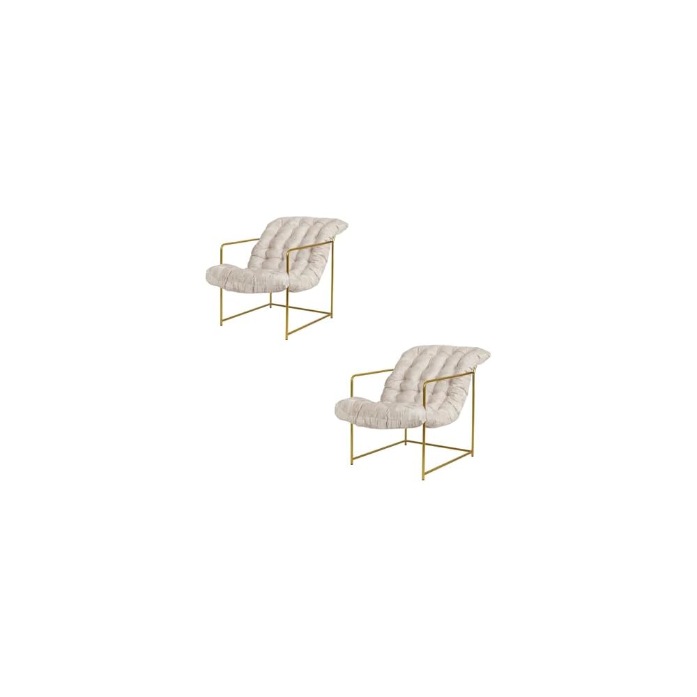 GIA Mid Century Modern Sling Accent Chair for Living Room, Bedroom, and Office,Set of 2,Upholstered in Beige Velvet Fabric with Gold Metal Base