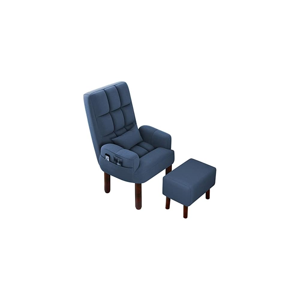Armchair with Footstool, Comfy Chair with Wood Legs, Task Chair Breathable Cotton Linen Office Chair,Backrest Recliner Nursing, Ergonomic Design (Color : Grey)