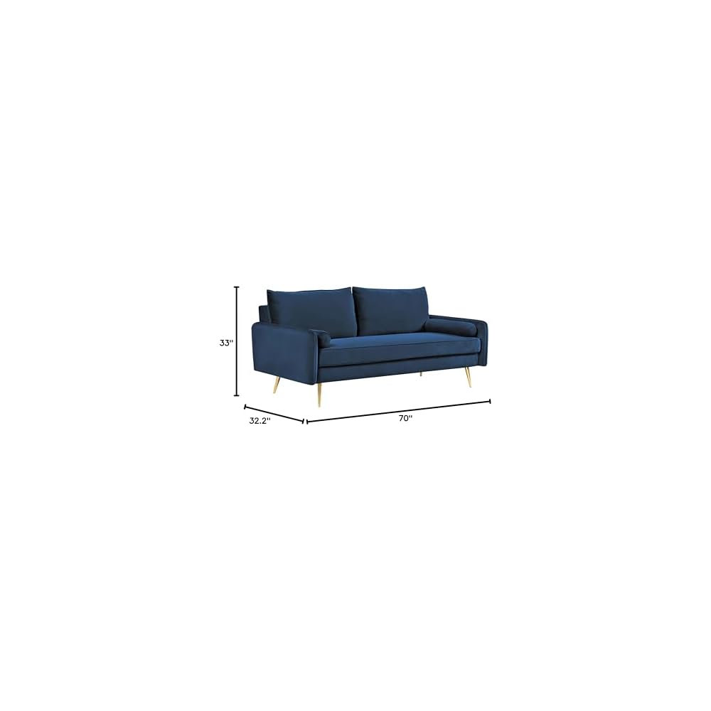 Container Furniture Direct Kent Modern Sofa, European Style Velvet Living Room Furniture with Tapered Legs, Vintage Flair, and Sleek Design, Couch, Dark Blue