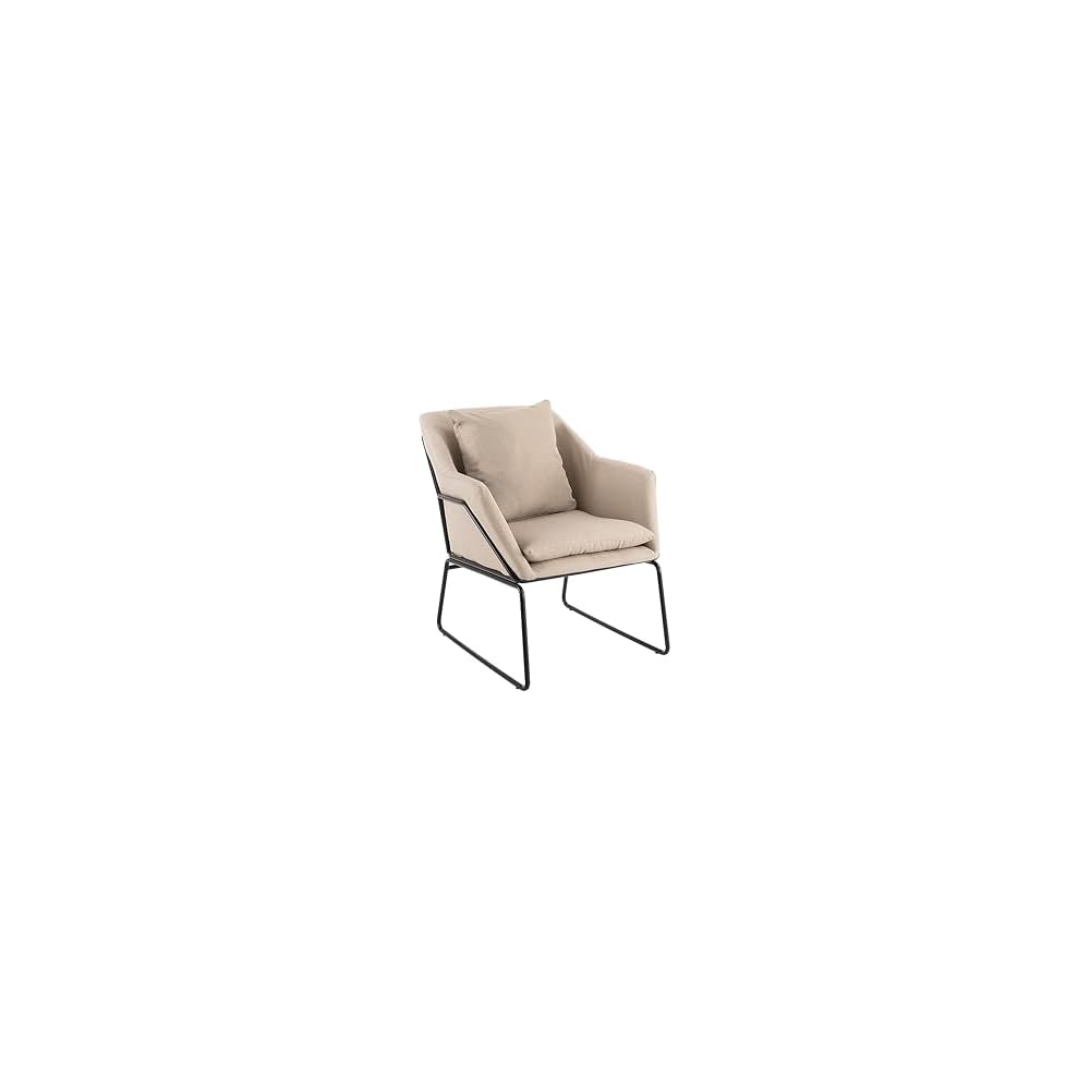 Elle Decor Odile Accent Chair, Plush Back Cushion, Black Metal Frame, Modern Living Room Upholstery Furniture