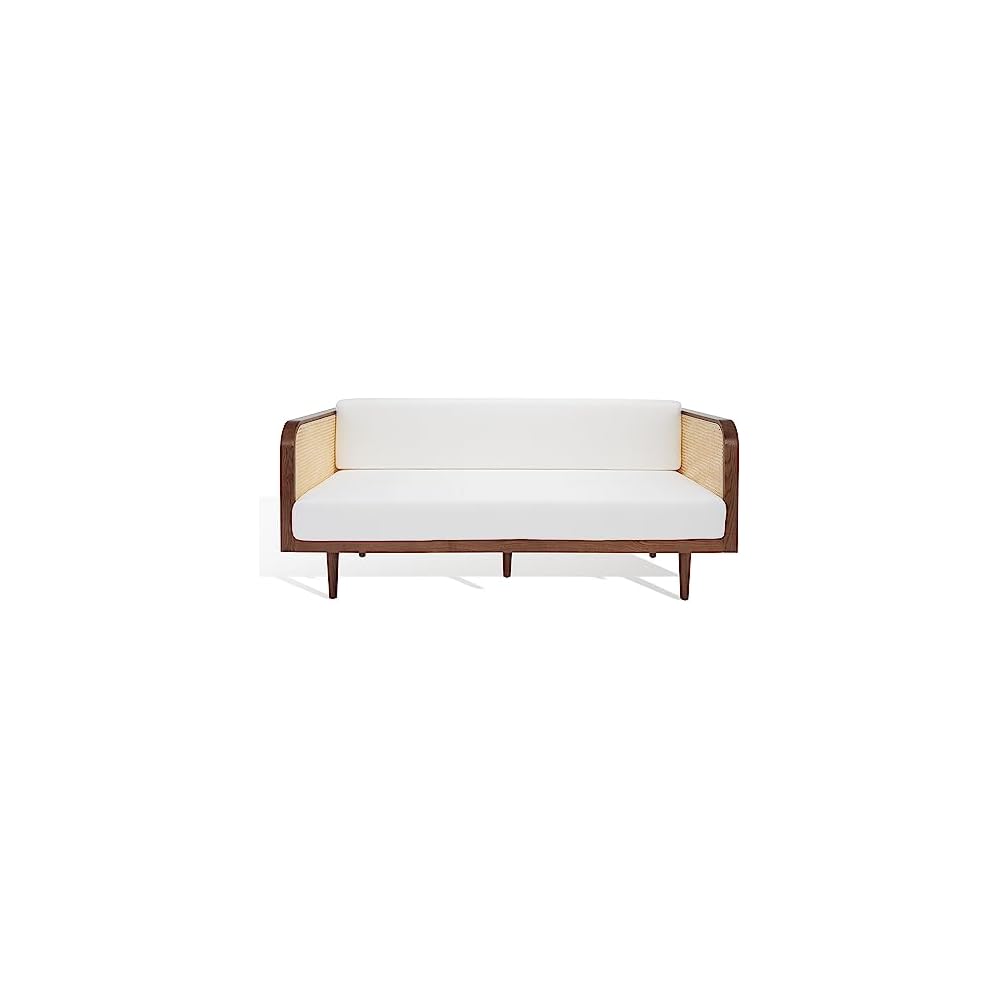 SAFAVIEH Couture Collection - Petroski French Cane Sofa, Walnut Wood Frame with Natural Rattan Sides, Modern Design (DUP1007D)