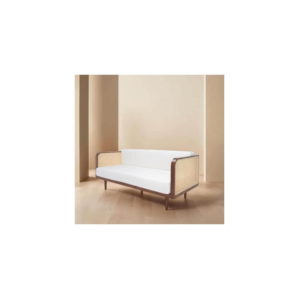 SAFAVIEH Couture Collection - Petroski French Cane Sofa, Walnut Wood Frame with Natural Rattan Sides, Modern Design (DUP1007D)