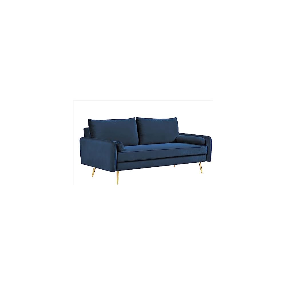 Container Furniture Direct Kent Modern Sofa, European Style Velvet Living Room Furniture with Tapered Legs, Vintage Flair, and Sleek Design, Couch, Dark Blue