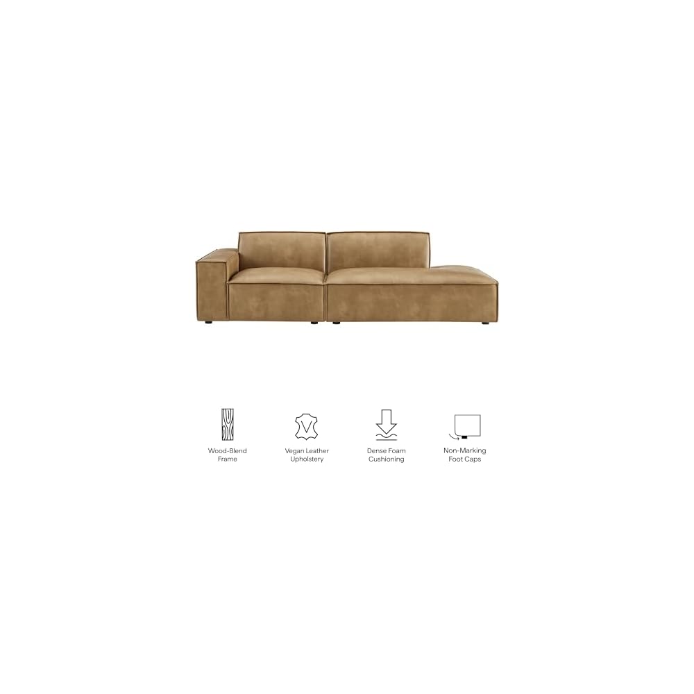 Modway Restore Faux Leather 2-Piece Modular Loveseat in Toast – Low Profile Vegan Leather Sectional Couch with Left-Facing Armchair and Right-Facing Armless Chaise