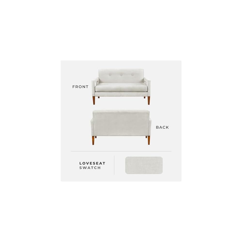 Lexicon Modern Loveseat, Chenille Fabric Upholstered with Button Tufted Backrest, Wrapped Square Armrests and Solid Wood Leg, Comfy Loveseat Sofa for Living Room, Beige