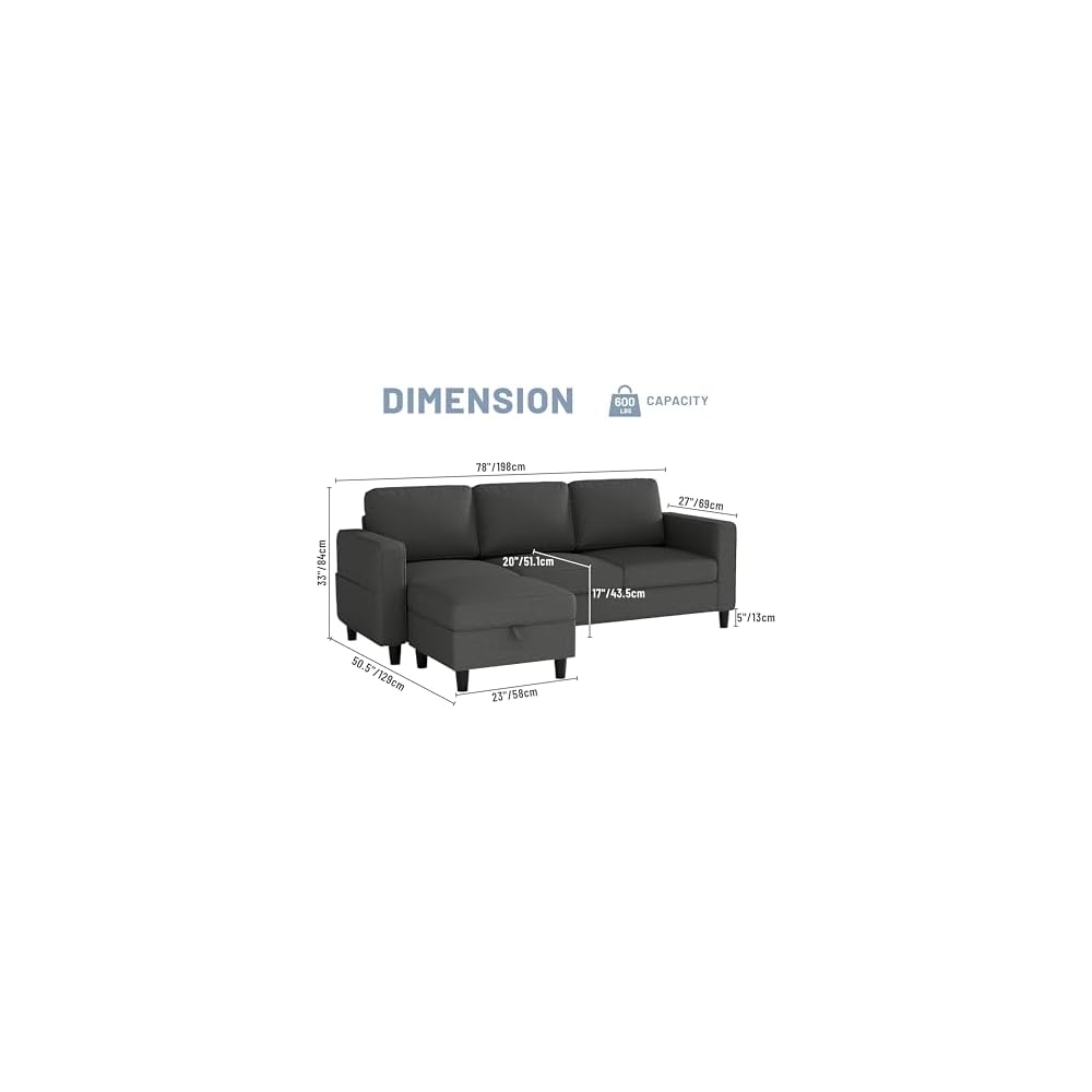 Small Sofas Couches for Living Room with Removable Storage Ottoman