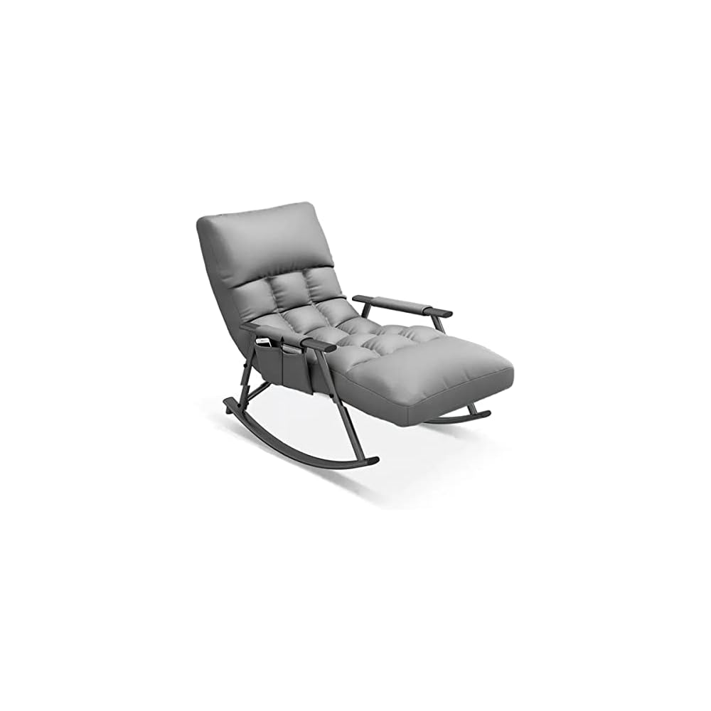 Living Room Reclining Rocking Chair,Modern Armchair,Indoor Relaxing Chair with Side Pocket, Steel Frame Anti-tilt Design,Soft Sleeper Chair (Color : Gray)