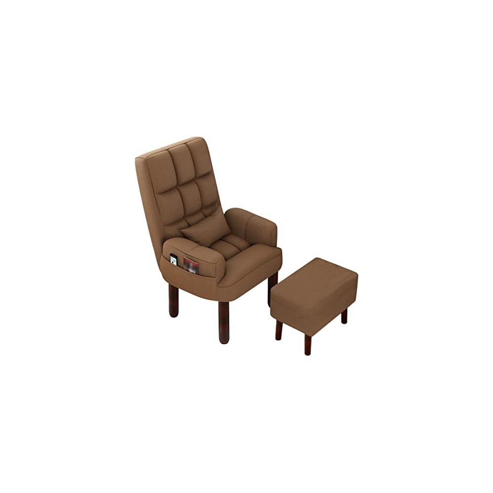 Armchair with Footstool, Comfy Chair with Wood Legs, Task Chair Breathable Cotton Linen Office Chair,Backrest Recliner Nursing, Ergonomic Design (Color : Grey)