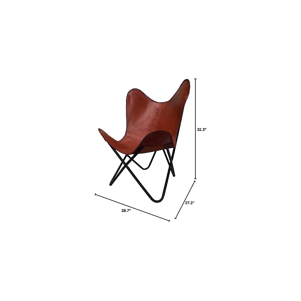 Shy Shy Handmade Leather Arm Chair Home Decor Vintage Chair | Genuine Leather Butterfly Chair Home Decor | Handmade with Powder Coated Iron Frame