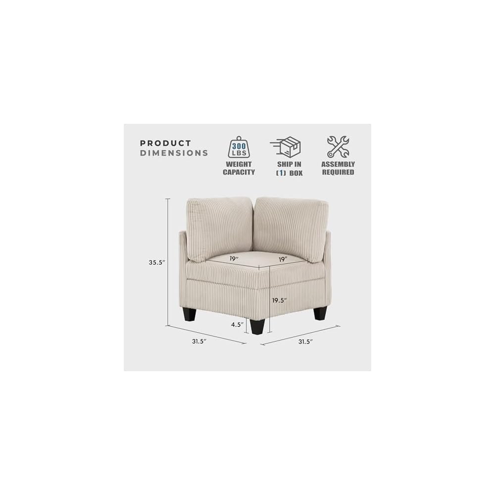 Lexicon Modular Sectional Sofa for Living Room, Corduroy Corner Seat with Storage, Units of Modular Sectional Couch, Upholstered Chair for Customizable Sectional Sofa Couch, Beige