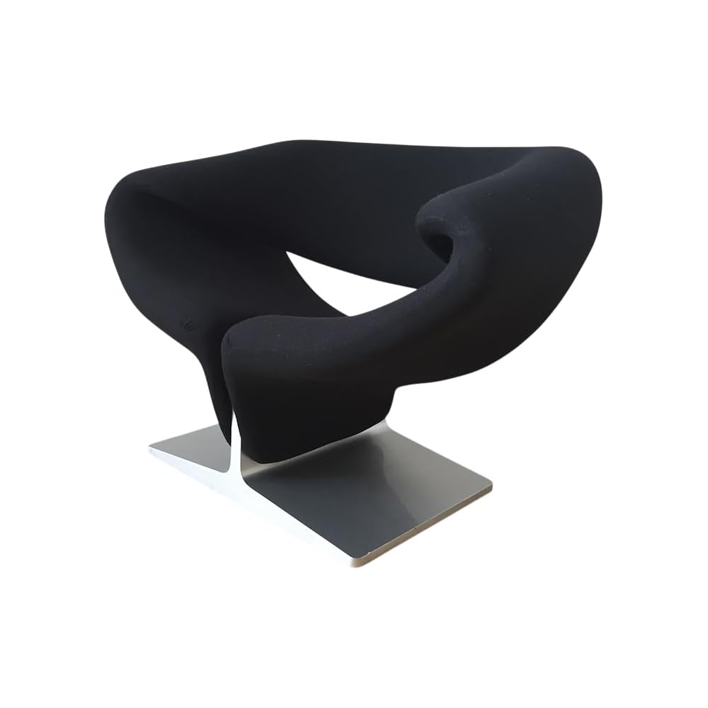 Modern Sculptural Ribbon Lounge Chair, Fiberglass Designer Accent Chair with Upholstered Seat for Living Room, Bedroom, Reception (Black)