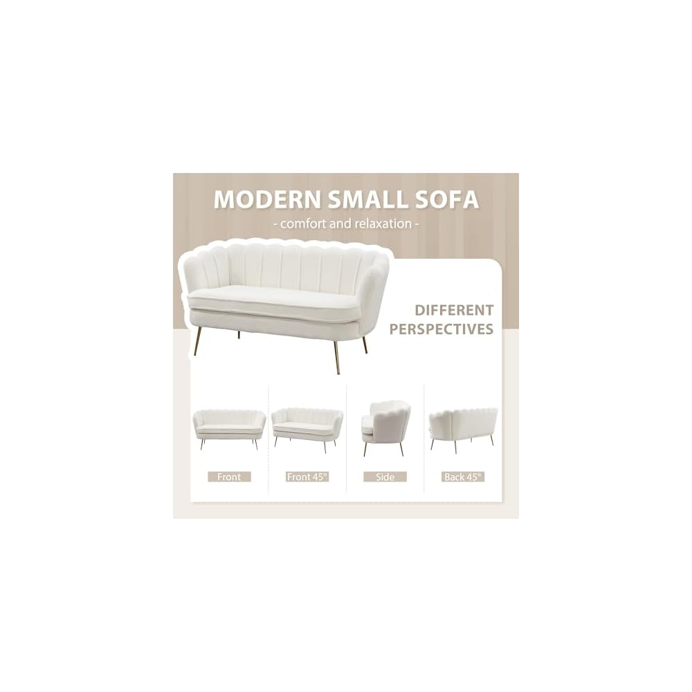 Aoiy & Wifon 59" W Comfy Small Loveseat for Small Spaces, Upholstered 2-Seat Settee Loveseat with Metal Legs, Boucle, Ivory
