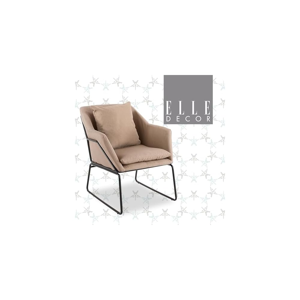 Elle Decor Odile Accent Chair, Plush Back Cushion, Black Metal Frame, Modern Living Room Upholstery Furniture