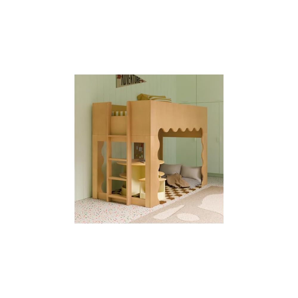 babyletto Kids Lido Wave Convertible Low Loft Twin Bed in Honey
