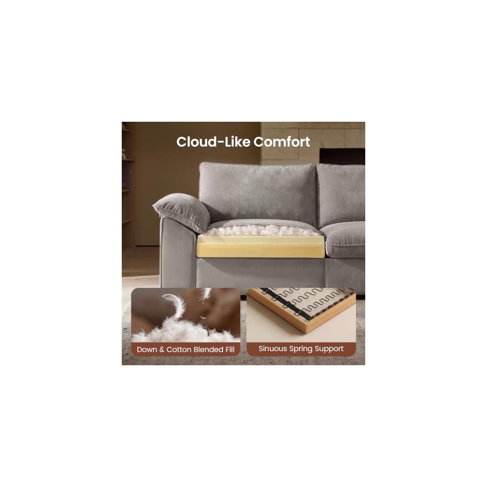 ModernMate 82.6" Down Filled Loveseat Couch, Chenille 2 Seater Couch with Throw Pillows, Modern Loveseat Sofa for Living Room Apartments, Removable Sofa Cover, Oeko-TEX Certified, Gray