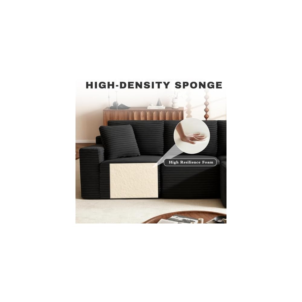 Modular Sectional Sofa, Black Boneless Couch for Living Room