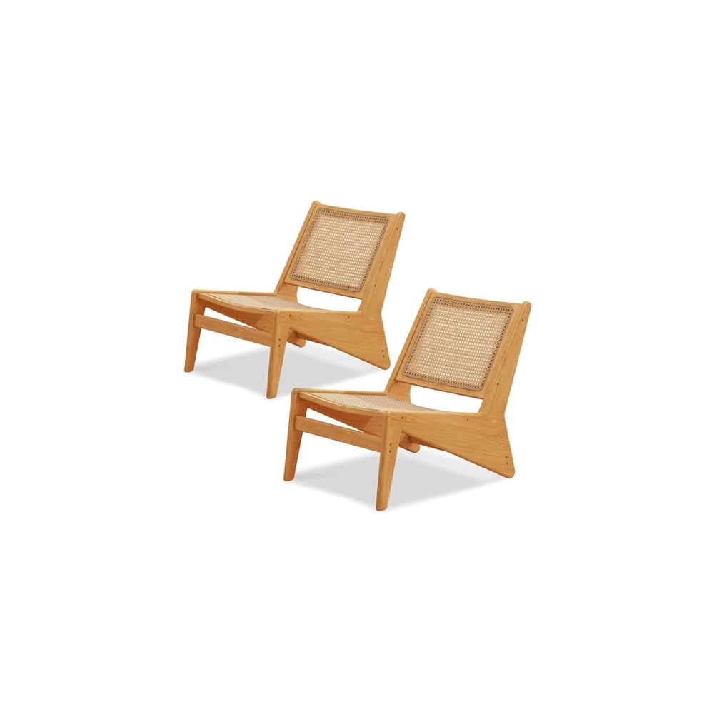 Furlide Rattan Accent Chair, Compact Low-Profile Bamboo Chair in Walnut