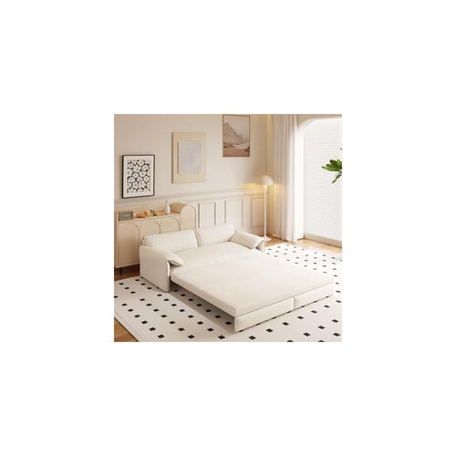 66'' Queen Size Sleeper Sofa Bed, Comfy Velvet Pull Out Couches, Beige