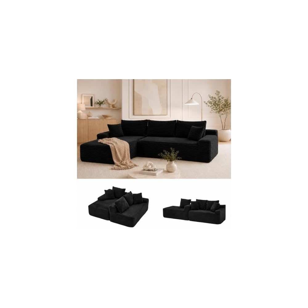 95" Modular L-Shaped Boneless Couch with Left Chaise for Small Rooms
