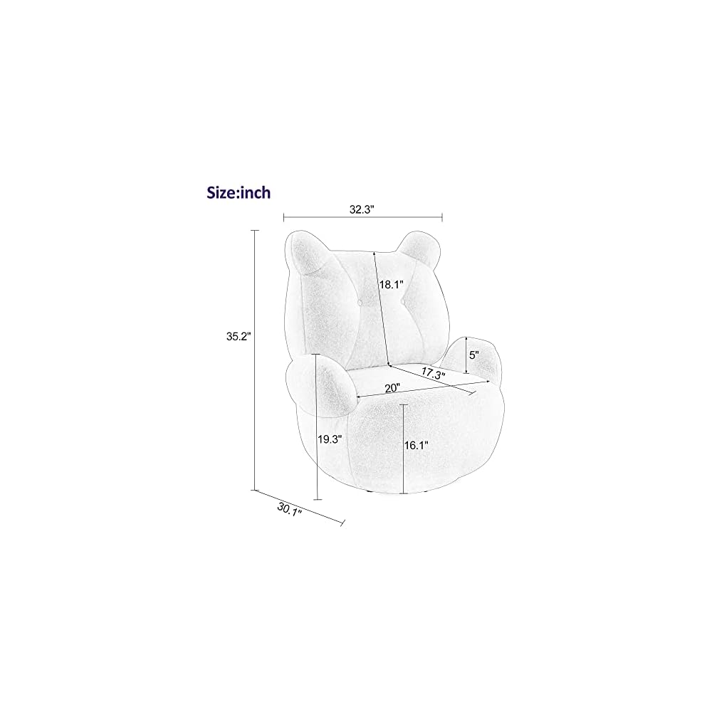 Accent Chair for Living Room, Velvet Swivel Accent Chair, Teddy Short Plush Particle Armchair 360° Swivel Barrel Chairs for Hotel/Bedroom/Office/Lounge (White)