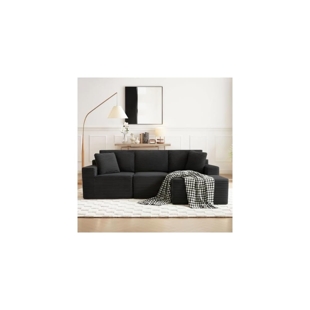 Modular Sectional Sofa, Black Boneless Couch for Living Room