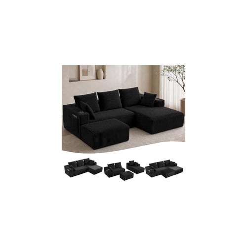 95" Boneless Couch, U-Shaped Modular Sectional Sofa with Ottoman