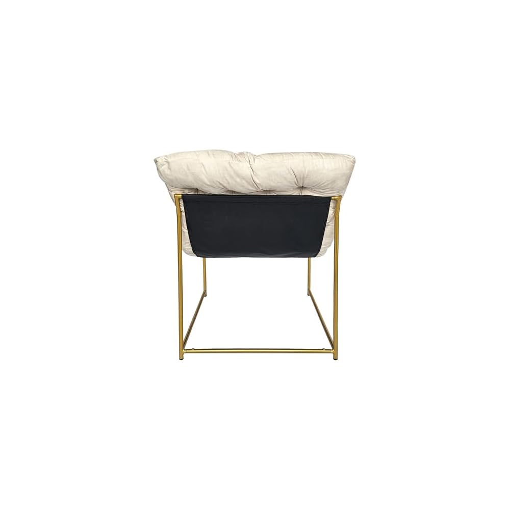 GIA Mid Century Modern Sling Accent Chair for Living Room, Bedroom, and Office,Set of 2,Upholstered in Beige Velvet Fabric with Gold Metal Base