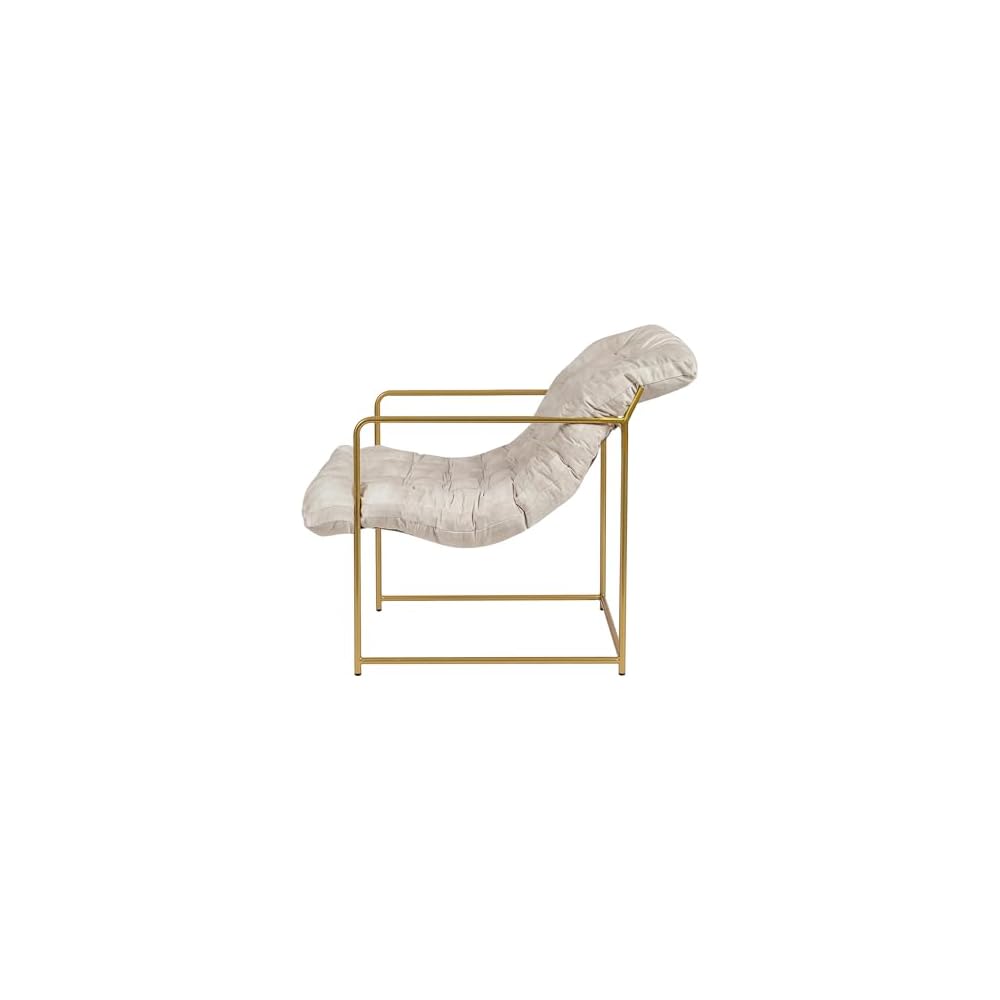 GIA Mid Century Modern Sling Accent Chair for Living Room, Bedroom, and Office,Set of 2,Upholstered in Beige Velvet Fabric with Gold Metal Base
