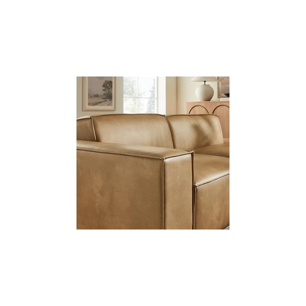 Modway Restore Faux Leather 2-Piece Modular Loveseat in Toast – Low Profile Vegan Leather Sectional Couch with Left-Facing Armchair and Right-Facing Armless Chaise
