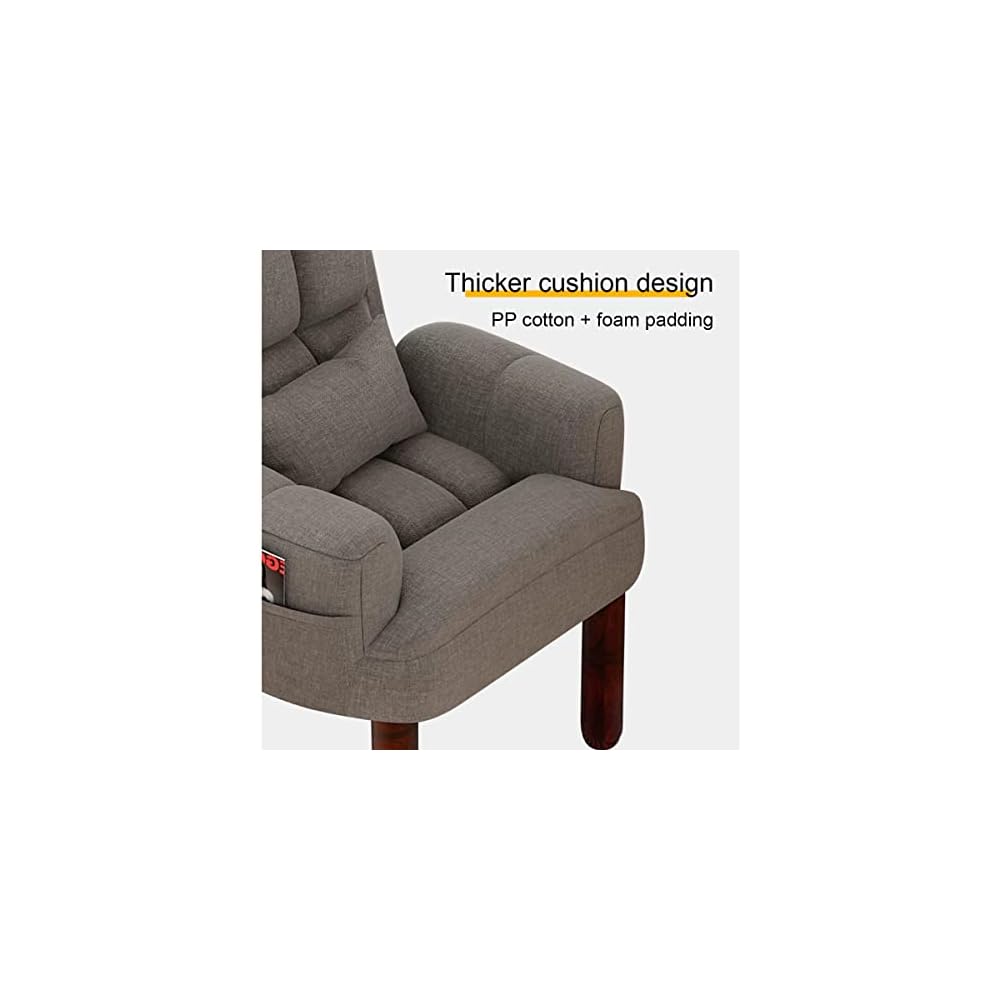 Armchair with Footstool, Comfy Chair with Wood Legs, Task Chair Breathable Cotton Linen Office Chair,Backrest Recliner Nursing, Ergonomic Design (Color : Grey)