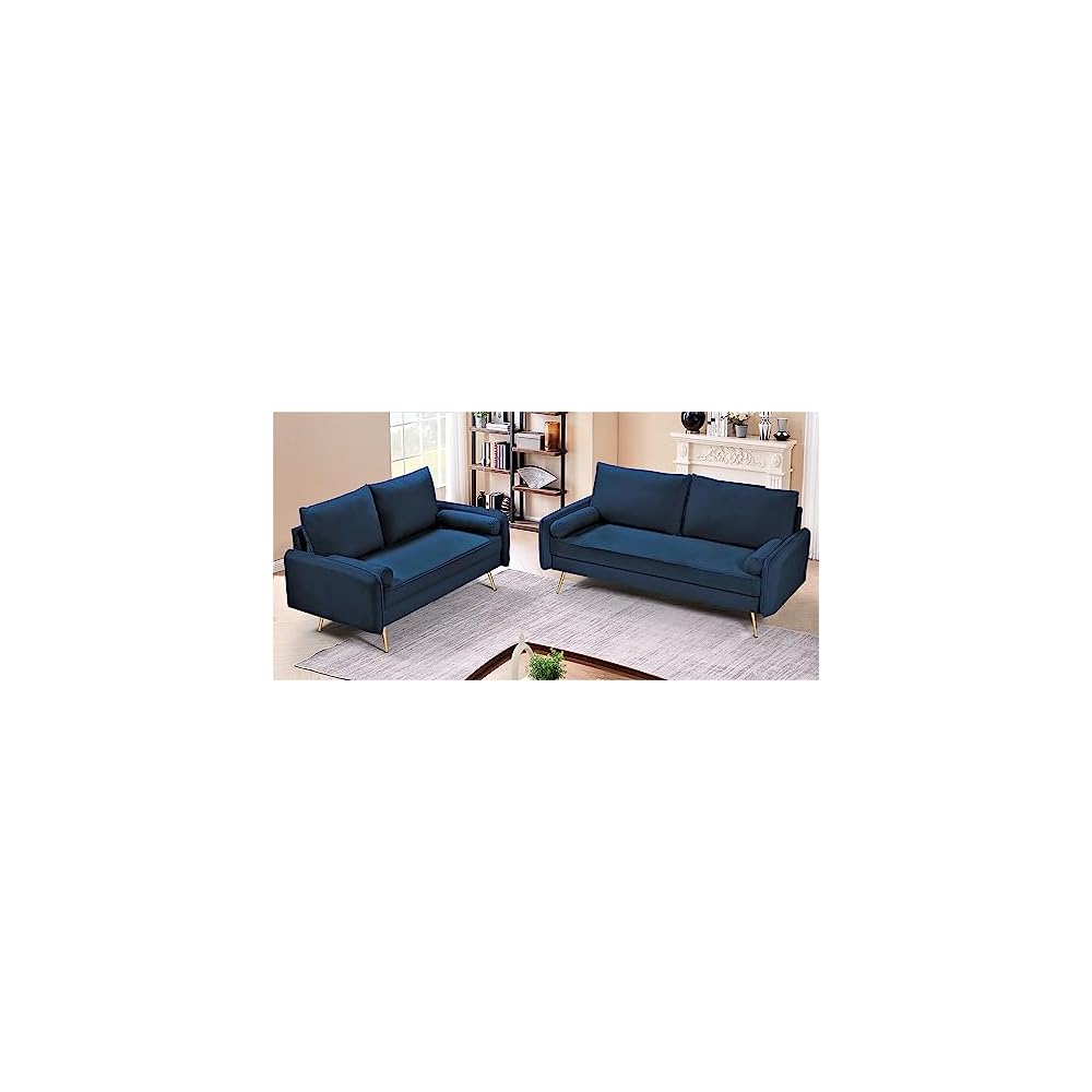 Container Furniture Direct Kent Modern Sofa, European Style Velvet Living Room Furniture with Tapered Legs, Vintage Flair, and Sleek Design, Couch, Dark Blue