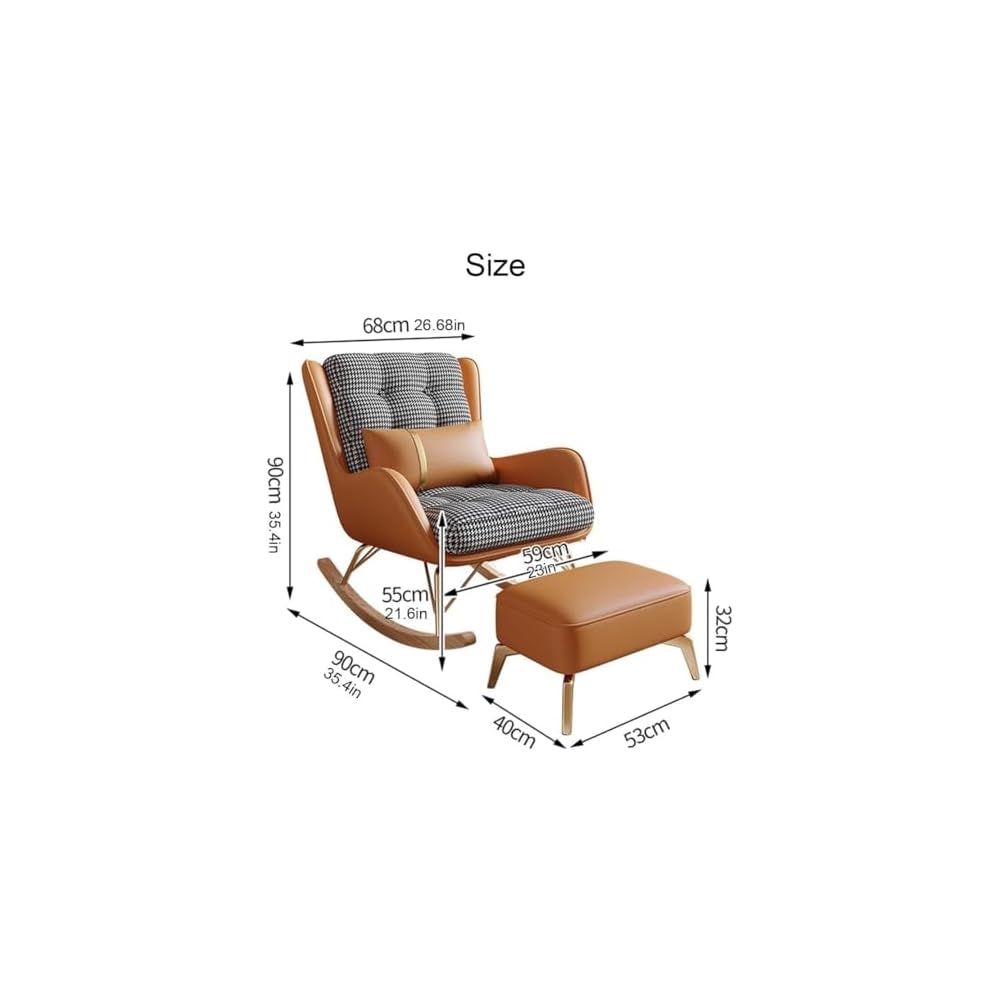 Modern Living Room Reclining Rocking Chair with Foot Stool Comfortable Balcony Chair for Bedroom or Lounge Soft Sleeper Armchair for Reading (Orange B)