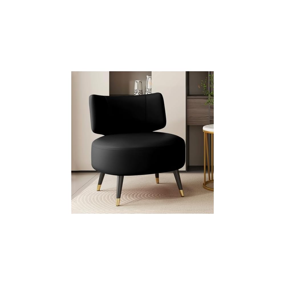 Single Sofa Chair Leather Accent Chair Modern Upholstered Armless Chair for Bedroom Negotiation Leisure Chair, Wide Seat Lazy Chair for Living Room, Office, Cafe(Nero)
