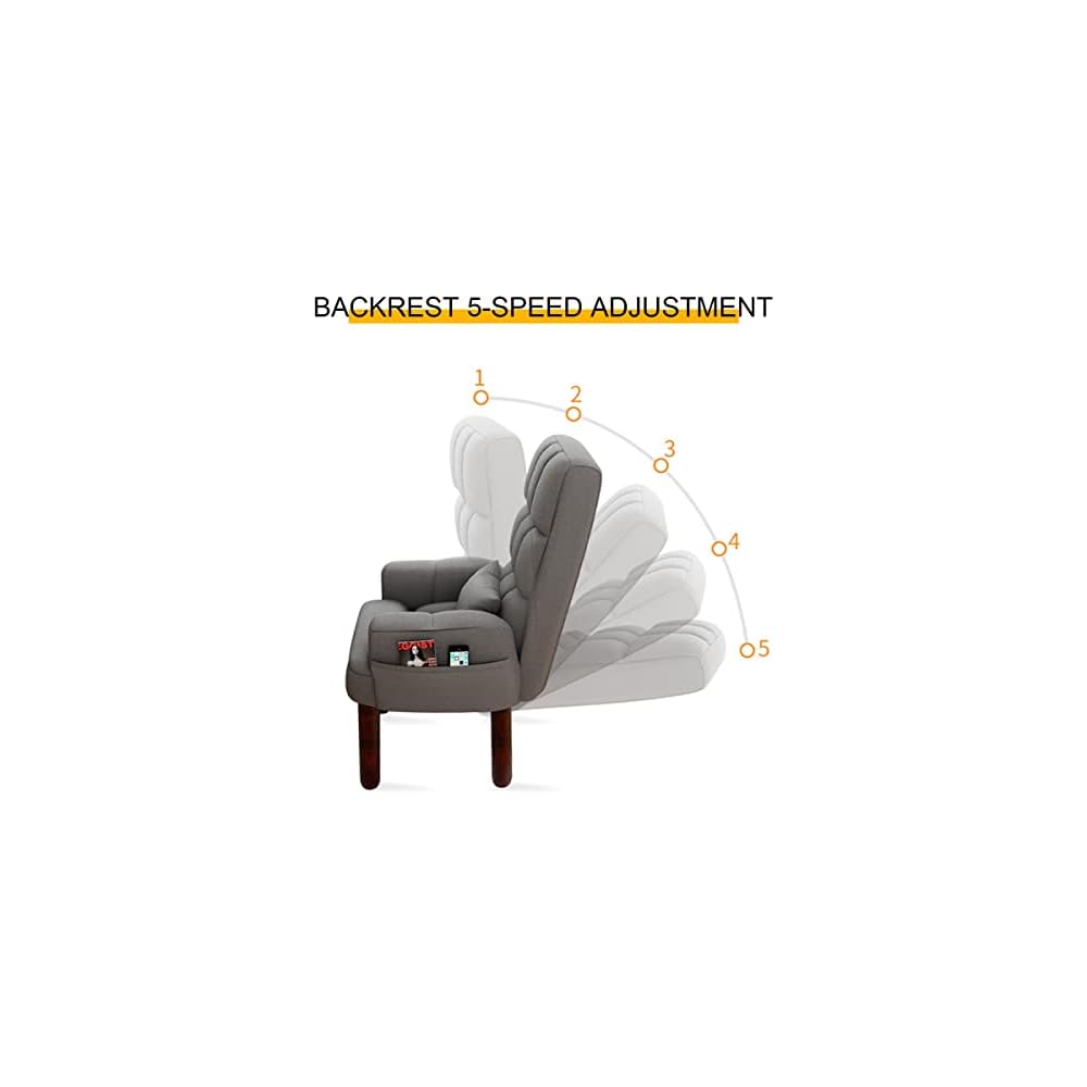 Armchair with Footstool, Comfy Chair with Wood Legs, Task Chair Breathable Cotton Linen Office Chair,Backrest Recliner Nursing, Ergonomic Design (Color : Grey)