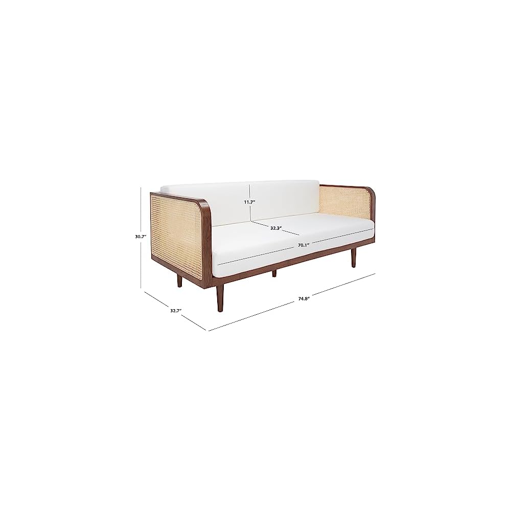 SAFAVIEH Couture Collection - Petroski French Cane Sofa, Walnut Wood Frame with Natural Rattan Sides, Modern Design (DUP1007D)