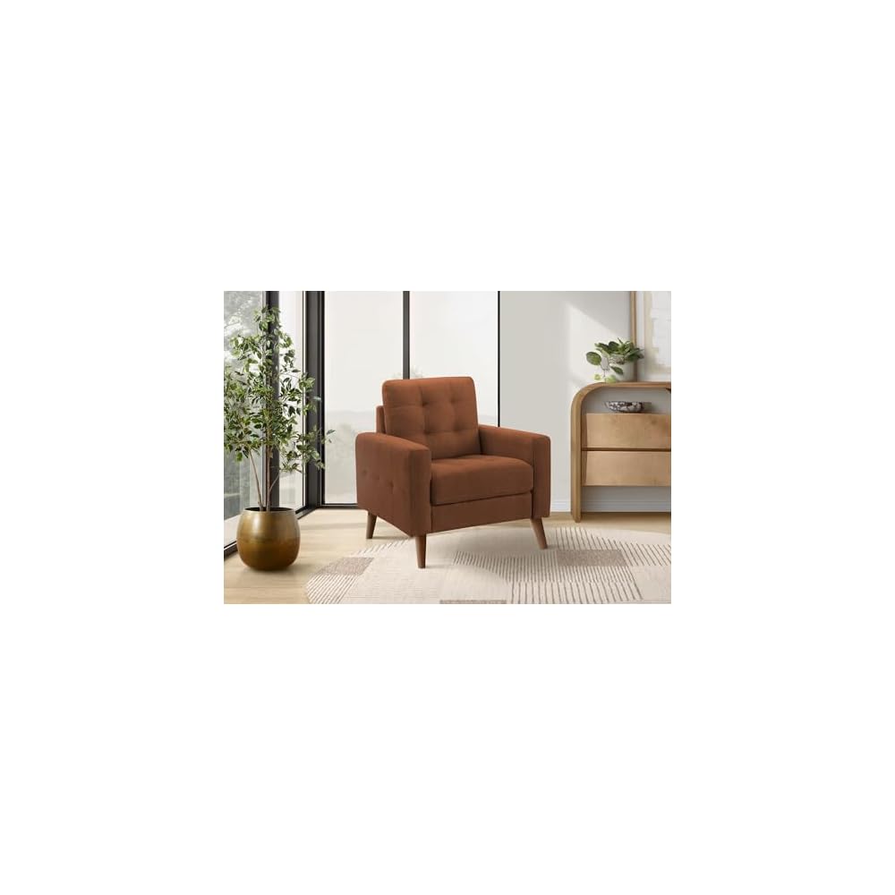 Monarch Specialties AM 8J11L44 Chair, 31" Wide, Accent Chair, Upholstered, Rust Fabric, Walnut Wood Legs, Mid Century