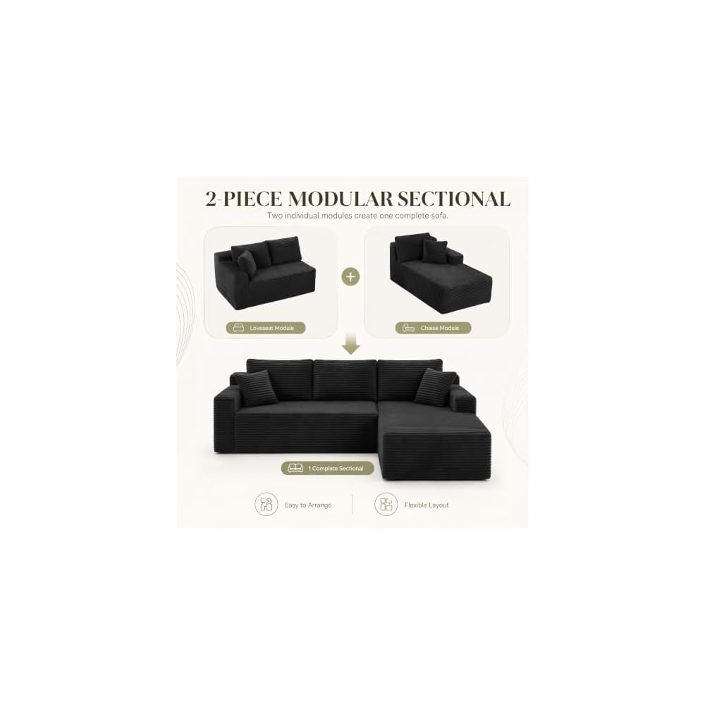 Boneless Couch Comfy Sectional Couches for Living Room,U Shaped Modular Cloud Couch Sofa, Minimalist Modular Sectional Sofa with Deep Seat