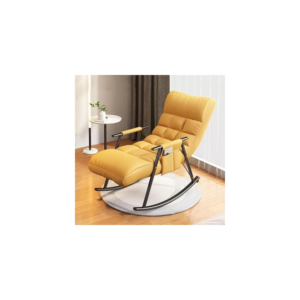 Modern Rocking Chair with Side Pockets - Comfy Recliner for Living Room & Bedroom, Stylish Lounge Armchair in Yellow - Perfect Occasional Chair for Relaxation
