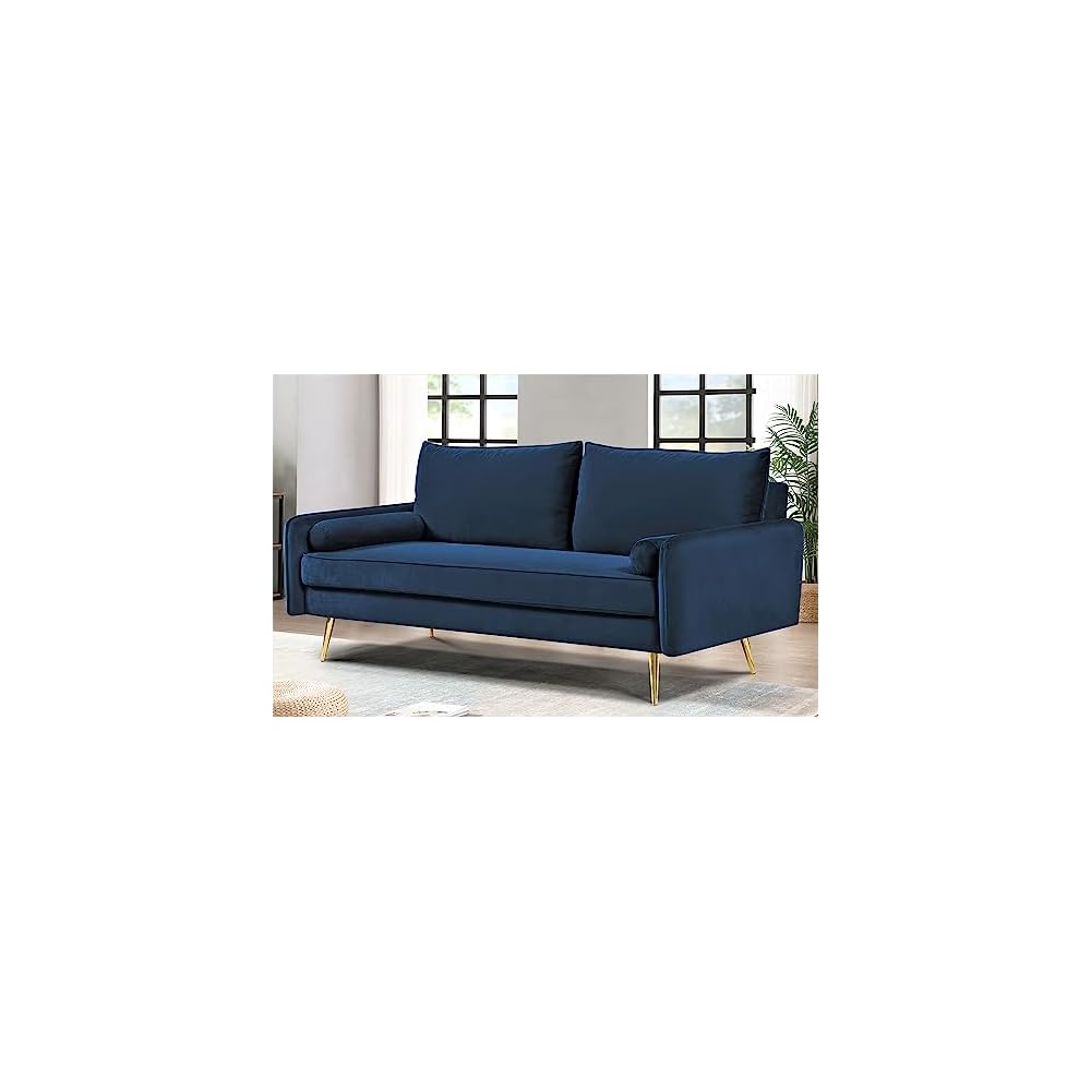 Container Furniture Direct Kent Modern Sofa, European Style Velvet Living Room Furniture with Tapered Legs, Vintage Flair, and Sleek Design, Couch, Dark Blue
