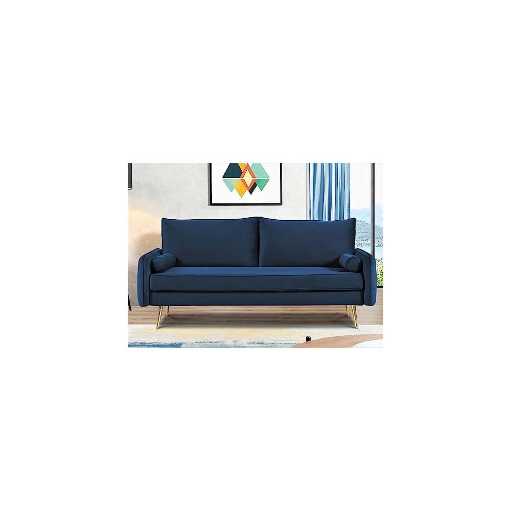Container Furniture Direct Kent Modern Sofa, European Style Velvet Living Room Furniture with Tapered Legs, Vintage Flair, and Sleek Design, Couch, Dark Blue