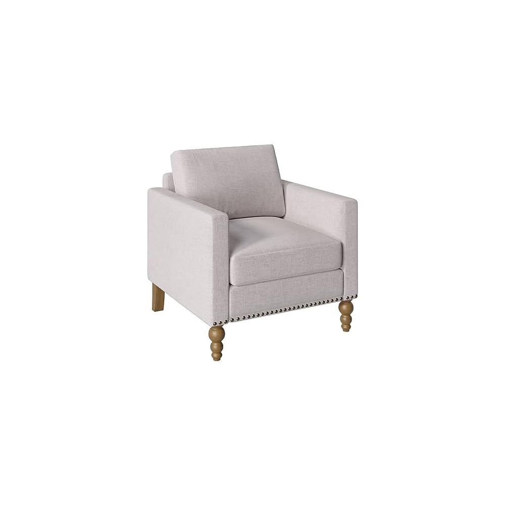 Linen Armchair Accent Chair with Bronze Nailhead Trim Legs Single Sofa
