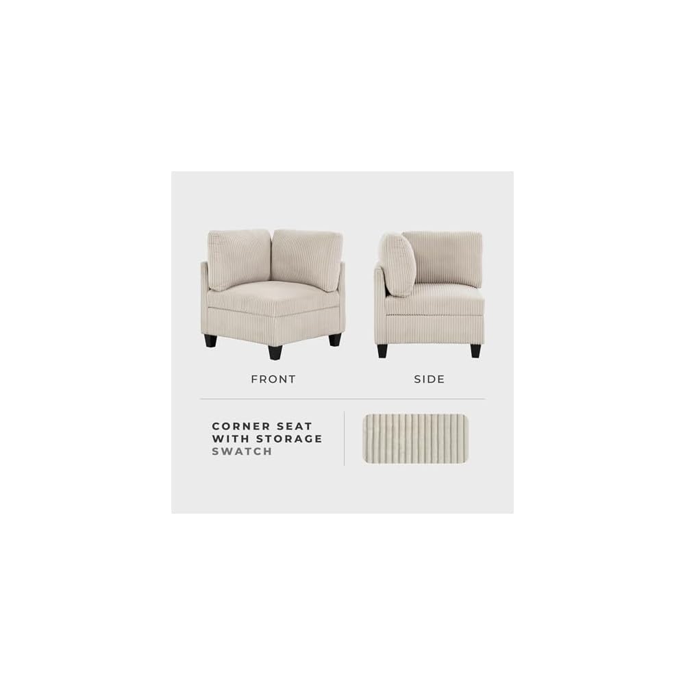 Lexicon Modular Sectional Sofa for Living Room, Corduroy Corner Seat with Storage, Units of Modular Sectional Couch, Upholstered Chair for Customizable Sectional Sofa Couch, Beige