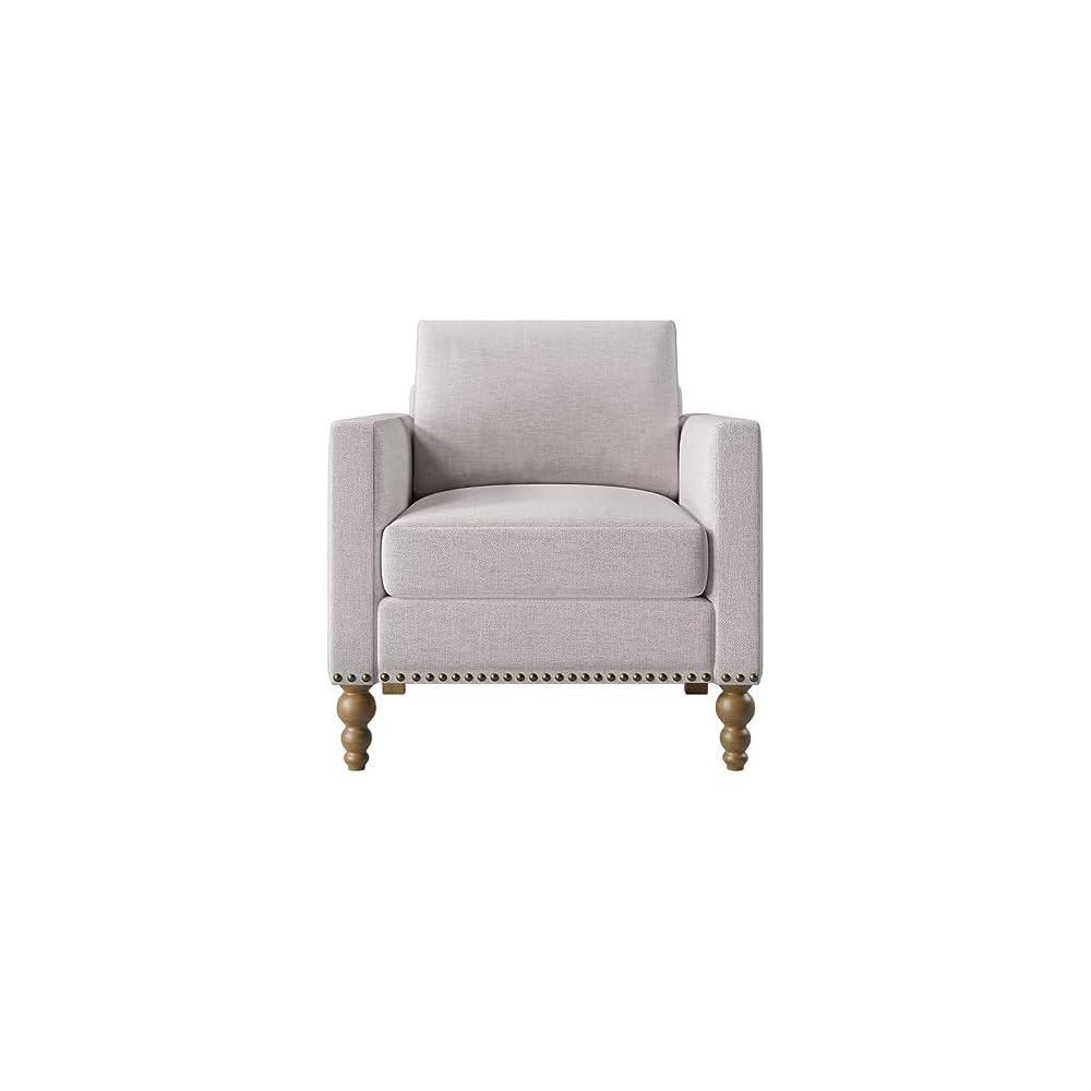 Linen Armchair Accent Chair with Bronze Nailhead Trim Legs Single Sofa